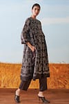 Ikai By Ragini Ahuja_Brown Cotton Silk Chanderi Pleated Kurta And Pant Set_Online_at_Aza_Fashions