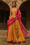 Buy_Punit Balana_Yellow Silk Chanderi Printed Lehenga Set_at_Aza_Fashions