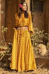 Buy_PUNIT BALANA_Yellow Satin Silk Printed Crop Top And Skirt Set _at_Aza_Fashions