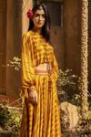 PUNIT BALANA_Yellow Satin Silk Printed Crop Top And Skirt Set _Online_at_Aza_Fashions