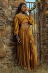 Buy_Punit Balana_Yellow Satin Silk Printed Crop Top And Skirt Set _at_Aza_Fashions