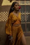 Punit Balana_Yellow Satin Silk Printed Crop Top And Skirt Set _Online_at_Aza_Fashions