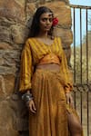 Buy_Punit Balana_Yellow Satin Silk Printed Crop Top And Skirt Set _Online_at_Aza_Fashions