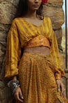 Shop_Punit Balana_Yellow Satin Silk Printed Crop Top And Skirt Set _Online_at_Aza_Fashions