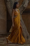 Buy_Punit Balana_Yellow Satin Silk Printed Saree With Blouse _at_Aza_Fashions