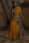 Punit Balana_Yellow Satin Silk Printed Saree With Blouse _Online_at_Aza_Fashions