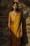 Buy_Punit Balana_Yellow Satin Silk Printed Saree With Blouse _Online_at_Aza_Fashions