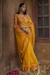 Buy_PUNIT BALANA_Yellow Silk Organza Saree With Blouse _at_Aza_Fashions