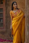 Buy_PUNIT BALANA_Yellow Silk Organza Saree With Blouse _Online_at_Aza_Fashions