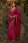 Buy_PUNIT BALANA_Maroon Saree Silk Organza Blouse Velvet With _at_Aza_Fashions