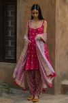 Buy_PUNIT BALANA_Maroon Silk Chanderi Dhoti Pant Velvet Anarkali And Set_at_Aza_Fashions
