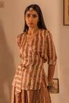 Buy_Punit Balana_Yellow Satin Silk Printed Wrap Top And Skirt Set _Online_at_Aza_Fashions