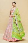 Buy_Pallavi Jaikishan_Pink Raw Silk V Neck Embroidered Kalidar Bridal Lehenga Set _Online_at_Aza_Fashions