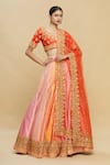 Buy_Pallavi Jaikishan_Pink Raw Silk V Neck Embroidered Kalidar Lehenga Set  _at_Aza_Fashions