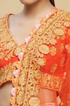 Pallavi Jaikishan_Pink Raw Silk V Neck Embroidered Kalidar Lehenga Set  _at_Aza_Fashions