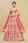 Buy_Pallavi Jaikishan_Pink Raw Silk Scoop Neck Embroidered Bridal Lehenga Set  _at_Aza_Fashions