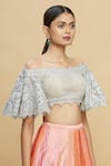 Pallavi Jaikishan_White Net Straight Embroidered Off Shoulder Blouse _Online_at_Aza_Fashions