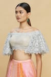 Pallavi Jaikishan_White Net Straight Embroidered Off Shoulder Blouse _at_Aza_Fashions