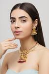 Buy_Nayaab By Aleezeh_Gold Plated Ruby Temple Polki Pendant Necklace Set_at_Aza_Fashions
