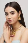 Shop_Nayaab By Aleezeh_Gold Plated Ruby Temple Polki Pendant Necklace Set_at_Aza_Fashions