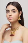 Nayaab By Aleezeh_Gold Plated Ruby Temple Polki Pendant Necklace Set_Online_at_Aza_Fashions