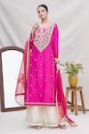 Buy_Ekta Singh_Pink Silk Round Panelled Kurta Set _at_Aza_Fashions