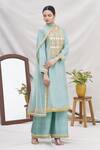 Buy_Ekta Singh_Blue Silk Round Panelled Kurta Set _at_Aza_Fashions