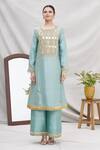 Buy_Ekta Singh_Blue Silk Round Panelled Kurta Set _Online_at_Aza_Fashions