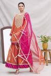 Ekta Singh_Orange Silk Round Kurta Sharara Set _Online_at_Aza_Fashions