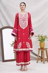 Buy_Ekta Singh_Red Silk Round Panelled Kurta Set  _Online_at_Aza_Fashions