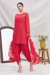 Buy_Ekta Singh_Red Round Silk Net Kurta And Dhoti Pant Set _at_Aza_Fashions