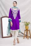 Buy_Ekta Singh_Purple Silk, Organza Round Kurta And Dhoti Pant Set _at_Aza_Fashions