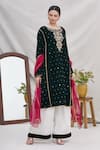 Buy_Ekta Singh_Green Organza, Velvet Round Embroidered Kurta Set _at_Aza_Fashions