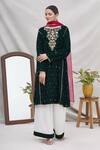 Ekta Singh_Green Organza, Velvet Round Embroidered Kurta Set _Online_at_Aza_Fashions