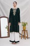 Buy_Ekta Singh_Green Organza, Velvet Round Embroidered Kurta Set _Online_at_Aza_Fashions