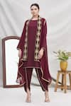 Buy_Ekta Singh_Maroon Georgette Round Asymmetric Cape And Dhoti Pant Set  _at_Aza_Fashions