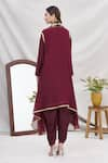 Shop_Ekta Singh_Maroon Georgette Round Asymmetric Cape And Dhoti Pant Set  _at_Aza_Fashions