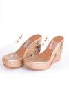 Buy_Sole House_Gold Pearls, Zari Vegan Leather Clear Strap Kolhapuri Wedges _Online_at_Aza_Fashions