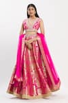 Buy_Neha Khullar_Pink Banarasi Silk V Neck Bridal Lehenga Set _at_Aza_Fashions