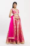 Buy_Neha Khullar_Pink Banarasi Silk V Neck Bridal Lehenga Set _Online_at_Aza_Fashions