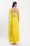 Shop_Neha Khullar_Yellow Chiffon Organza Square Neck Ruffle Pre-draped Saree  _at_Aza_Fashions