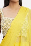 Neha Khullar_Yellow Chiffon Organza Square Neck Ruffle Pre-draped Saree  _at_Aza_Fashions