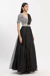 Neha Khullar_Black Organza V Neck Lehenga Set _Online_at_Aza_Fashions