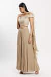 Buy_Neha Khullar_Beige Chanderi Straight Off Shoulder Top And Palazzo Set _Online_at_Aza_Fashions