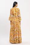 Shop_Neha Khullar_Yellow Chiffon V Neck Printed Anarkali With Dupatta _at_Aza_Fashions