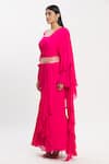 Shop_Neha Khullar_Pink Chiffon Square Neck Ruffle Saree With Embroidered Blouse _Online_at_Aza_Fashions