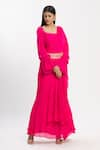 Buy_Neha Khullar_Pink Chiffon Square Neck Ruffle Saree With Embroidered Blouse _at_Aza_Fashions