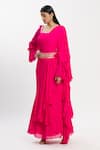 Buy_Neha Khullar_Pink Chiffon Square Neck Ruffle Saree With Embroidered Blouse _Online_at_Aza_Fashions