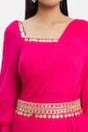 Neha Khullar_Pink Chiffon Square Neck Ruffle Saree With Embroidered Blouse _at_Aza_Fashions