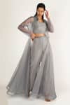 Buy_Masumi Mewawalla_Grey Dupion Organza Jacket And Pant Set  _at_Aza_Fashions